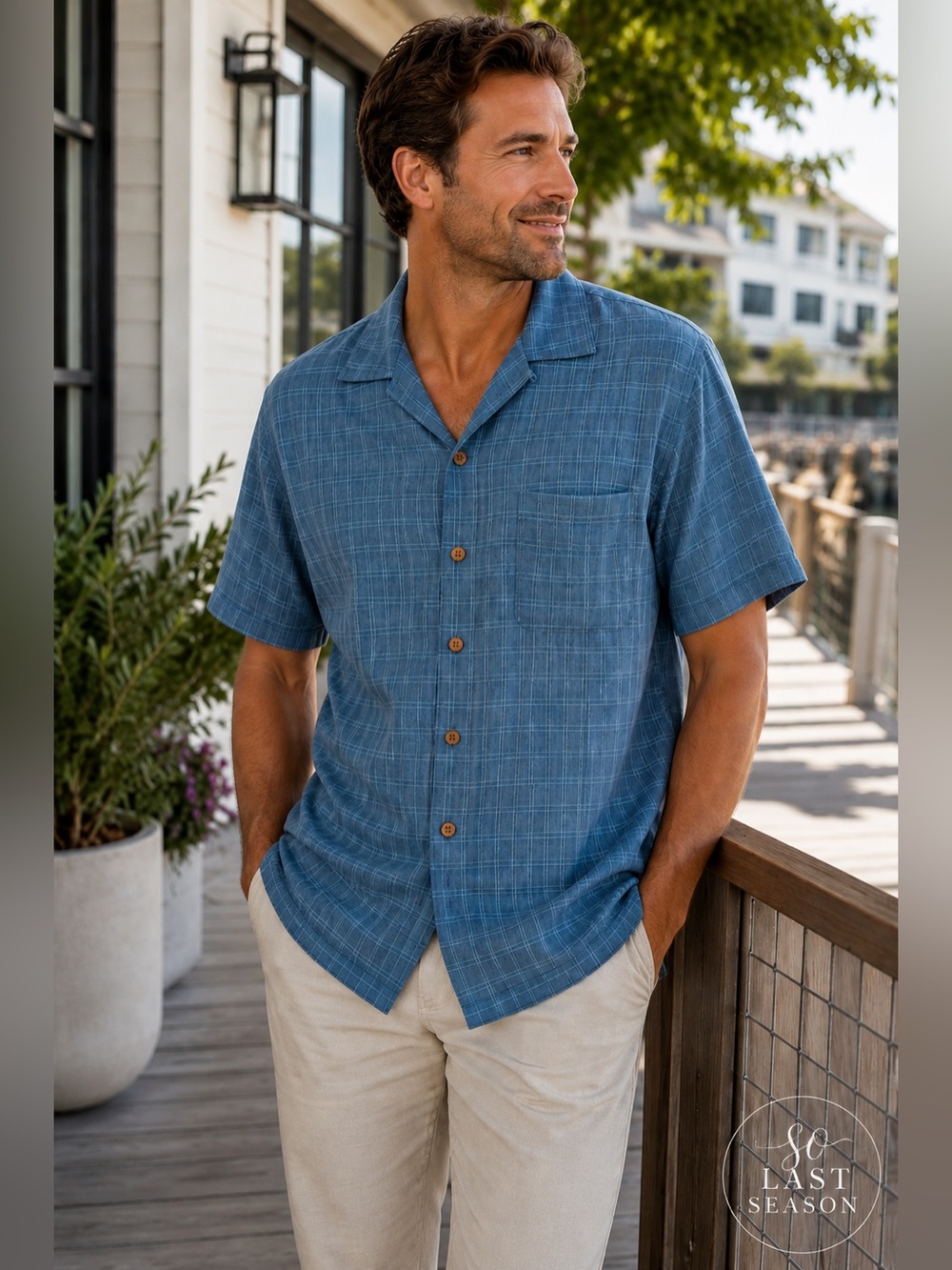 Tommy Bahama Men’s Small 100% Silk Blue Windowpane Camp Shirt
